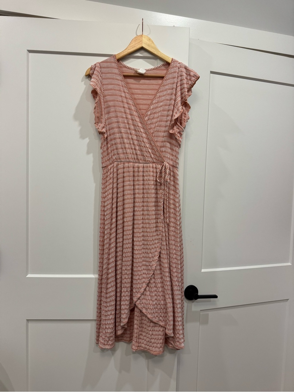 Caution To The Wind Dusty Pink Wrap Midi Dress with Ruffle Sleeves